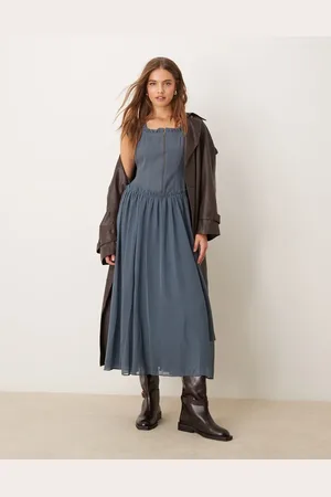 ASOS Zip through twill bodice midi dress in