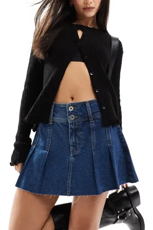 Brave Soul Denim mini skirt with pleat detail-Blue