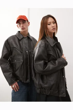 COLLUSION Unisex leather look bomber jacket in