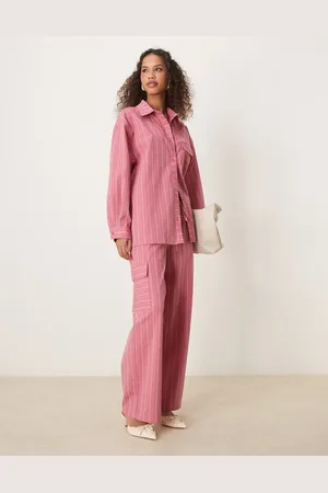 Ghospell Cargo pocket pants in pink stripe (part of a set)