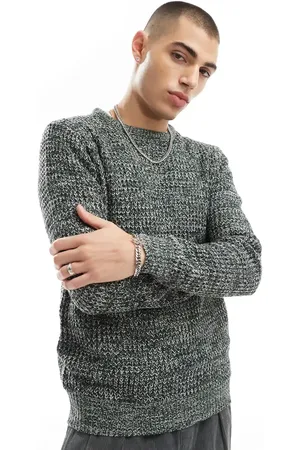 Brave Soul Chunky knit crew neck jumper in green marl
