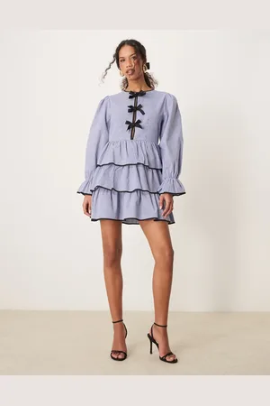 Sister Jane Contrast bow striped mini dress in blue