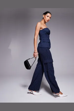 In The Style X Natalya Wright exclusive tailored wide leg pocket detail pants in pinstripe (part of a set)