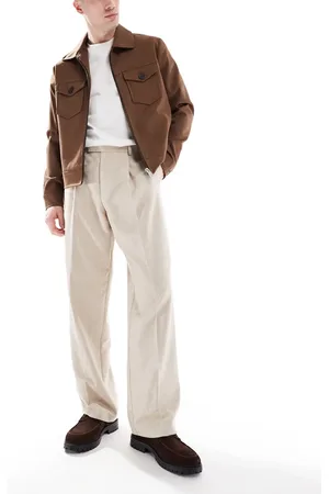 ASOS Smart wide leg jacquard pants in with front pleat-Neutral