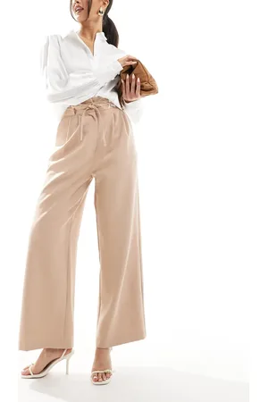 Miss Selfridge Wide leg pants with tie detail in -Brown