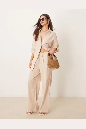 New Look Cotton slub wide leg pants in (part of a set)-White