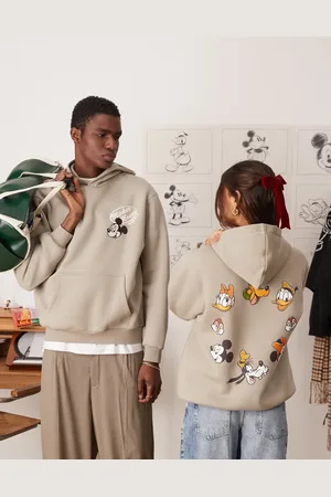 ASOS Disney unisex oversized hoodie with Mickey and friends graphics in dark stone-Grey