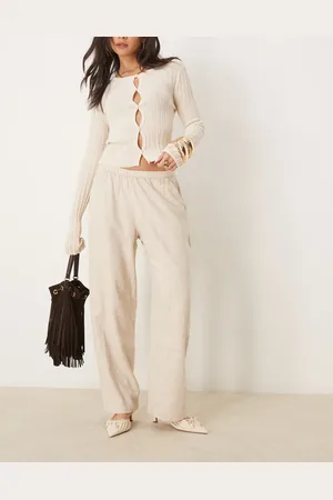 Abercrombie & Fitch Pull on linen blend straight leg pants in -Neutral