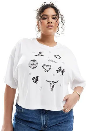 ONLY Cropped t-shirt with cowgirl graphic in white