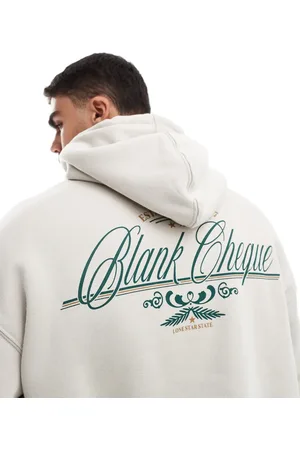 Cotton On Cotton On box fit hoodie with blank cheque graphic in cream-Neutral
