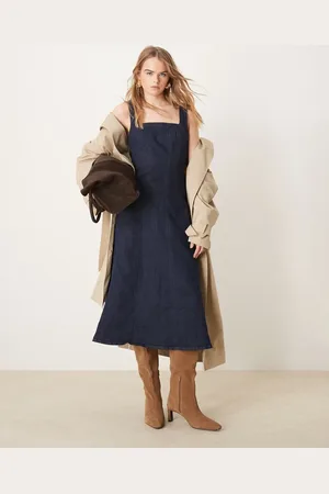Abercrombie & Fitch Square neck fit & flare panelled denim midi dress in indigo wash