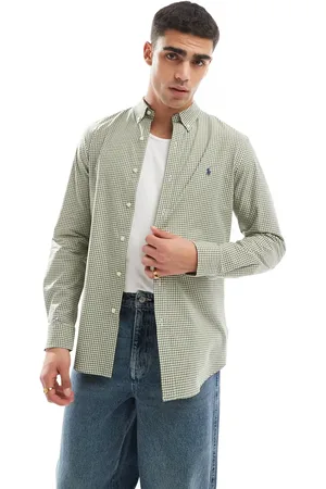Ralph Lauren Icon logo slim fit gingham check stretch poplin shirt in
