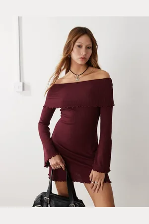 COLLUSION Folded bardot mini dress-Red