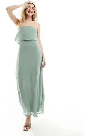 VILA Bandeau maxi dress with straps in sage green