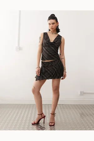Motel Libri stripe ruffled mini skirt in dark grey (part of a set)