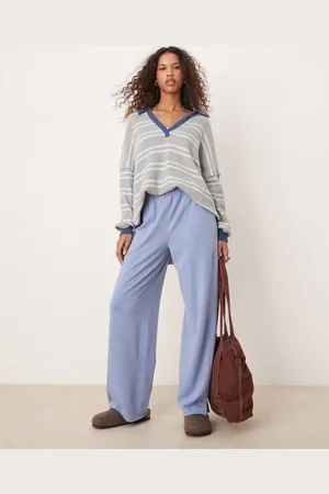 Free People Wide leg lounge pants in harbour blue