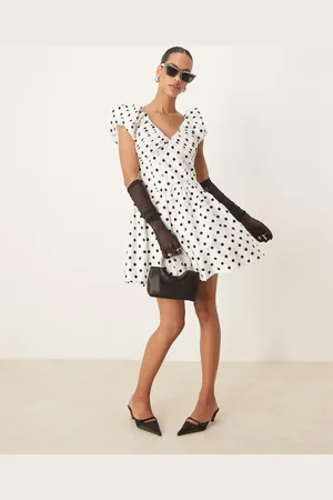 Sister Jane Structured polka dot mini dress in ivory-White