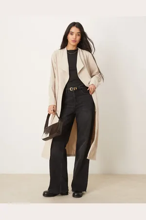 VILA Belted waterfall trench coat in stone-Neutral