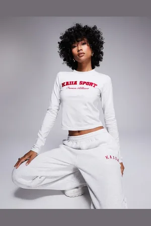 Kaiia Embroidered logo cropped long sleeve t-shirt in light (part of a set)