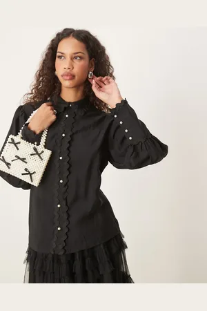 Sister Jane Contrast trim blouse in black