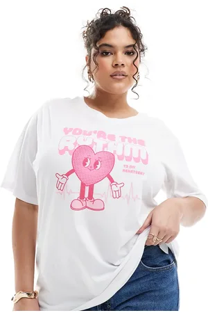 ONLY Oversized t-shirt with heart graphic in white