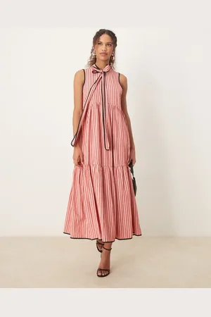 Sister Jane Contrast stripe midi bow dress in pink