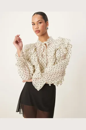 Sister Jane Heart print oversized top in cream-White
