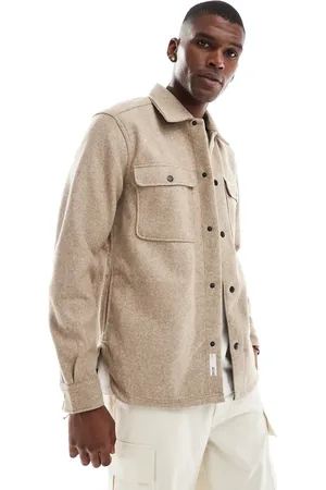 Only & Sons Wool look overshirt in beige-Neutral