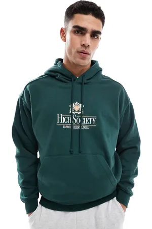 Cotton On Cotton On box fit hoodie with High Society embroidery in green
