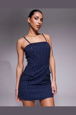 In The Style X Natalya Wright exclusive tailored cami mini dress in pinstripe-Grey