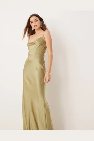 Pretty Lavish Bridesmaid Keisha cowl neck satin maxi dress in -Green