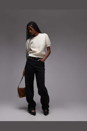 & OTHER STORIES Short sleeve knitted top in white with scallop edge neckline