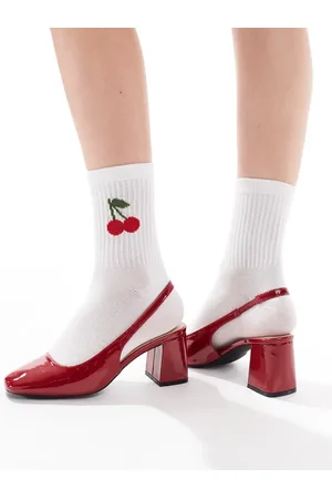London Rebel Slingback block heeled mules in patent