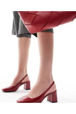 London Rebel Slingback block heeled mules in patent