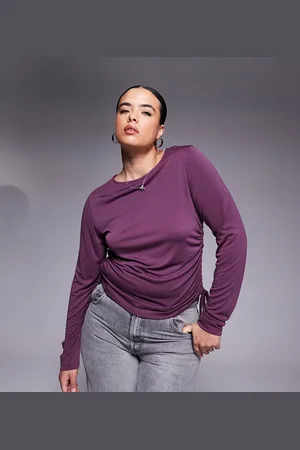 ASOS ASOS DESIGN Curve soft handle long sleeve top with ruched sides in burgundy-Red