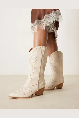 Glamorous Embroidered western knee boots in -White