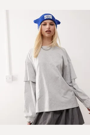 Monki Oversized layered effect long sleeve top in melange