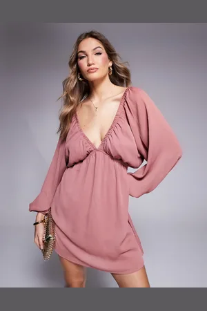Love Triangle Plunge neck mini boho dress in -Red
