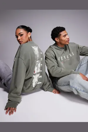 ASOS Unisex boxy oversized sweatshirt with Nirvana prints in -Grey