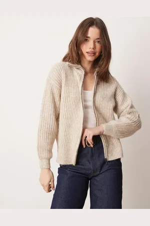 JDY Zip knitted cardigan in -White