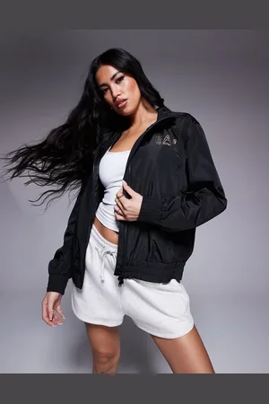 EA7 Armani hooded short jacket with gold logo in black