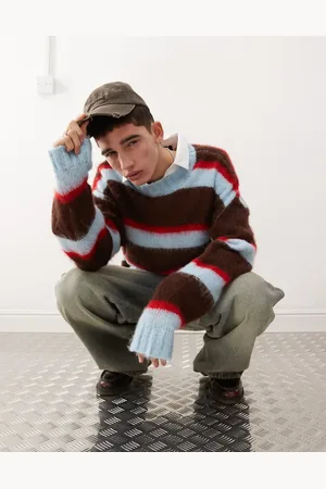 COLLUSION Brushed oversized crew neck jumper in stripe-Black