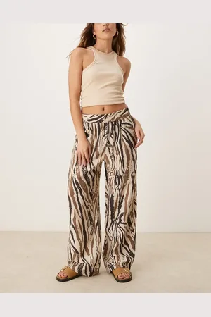 JDY Wide leg pants in tonal zebra print-White