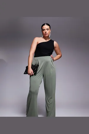 ASOS ASOS DESIGN Curve soft handle pleated wide leg pants in -Green