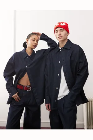 Reclaimed Unisex oversized denim shirt in rinse wash -Blue