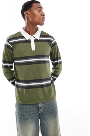 Another Influence Striped long sleeve polo shirt in -Green