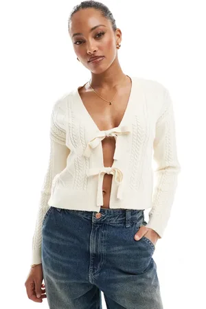 ONLY Tie front knitted cardigan in -White