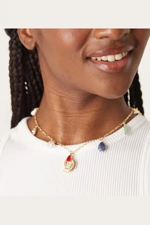 DesignB London Shell and natural stone multicharm necklace in