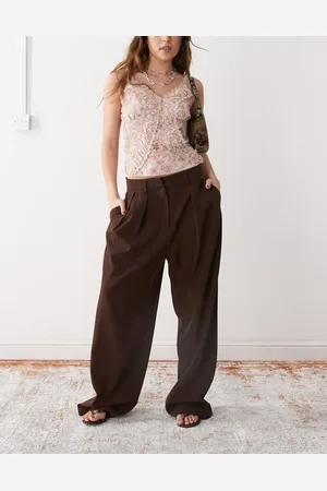 Motel Nala slouchy wide leg low rise pants in -Brown