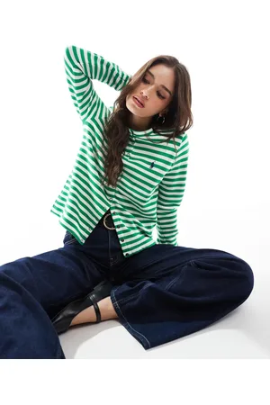 Ralph Lauren Jersey long sleeve striped cardigan in green and white
